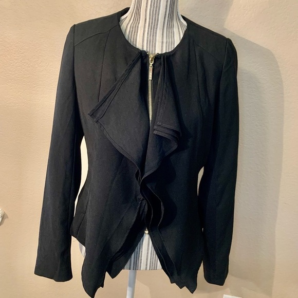 NWT Blazer Small IMAN Dress Jacket Vintage Black Classy Zip-up Flare Sassy - Picture 1 of 16